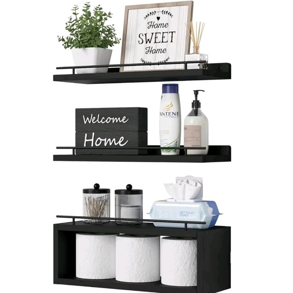 WOPITUES Floating Shelves for Wall with Cube Shelf, Wall Shelves with Metal Rail